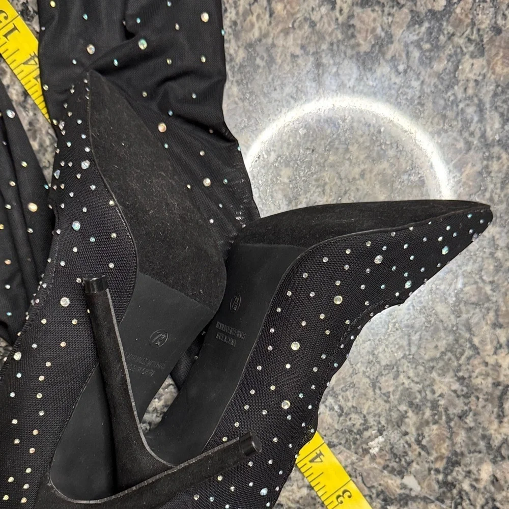 Mix No. 6 Black Over the Knee high heel boots embellished Rhinestones NWT 7.5